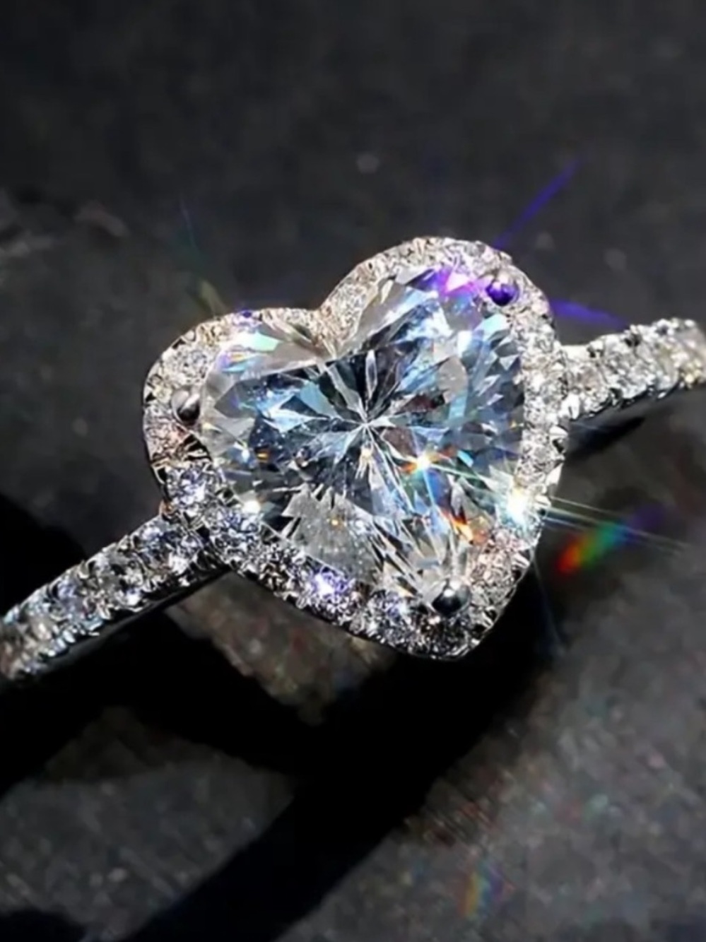 Heart Halo Solitaire Ring with Clear Center Stone